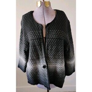 Jones New York Women's Sweater Jacket 2X Black Gray Wool Angora Blend GC